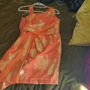 David Meister One Shoulder Orange Floral